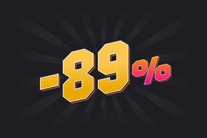 Negative 89 discount banner with dark background and yellow text. -89 percent sales promotional design. vector