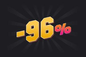 Negative 96 discount banner with dark background and yellow text. -96 percent sales promotional design. vector