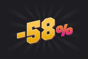 Negative 58 discount banner with dark background and yellow text. -58 percent sales promotional design. vector