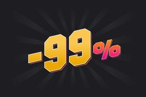 Negative 99 discount banner with dark background and yellow text. -99 percent sales promotional design. vector