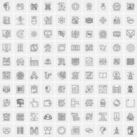 paquete de 100 iconos de líneas universales para móviles y web vector