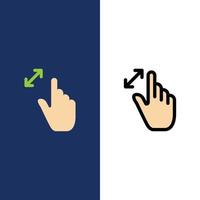 Expand Gestures Interface Magnification Touch  Icons Flat and Line Filled Icon Set Vector Blue Backg