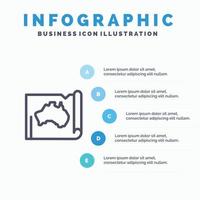 Australia Australian Country Location Map Travel Line icon with 5 steps presentation infographics Ba vector