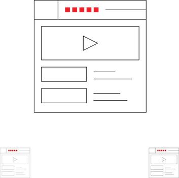 Video Video Player Web Website Bold and thin black line icon set vector
