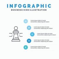 ajedrez ventaja negocio figuras juego estrategia táctica línea icono con 5 pasos presentación infographi vector