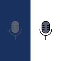 Mic Microphone Sound Show  Icons Flat and Line Filled Icon Set Vector Blue Background