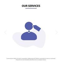 Our Services Tag Mark Mane Work Solid Glyph Icon Web card Template vector