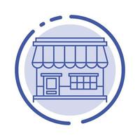 Shop Online Market Store Building Blue Dotted Line Line Icon vector