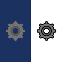 engranaje ajuste cogs iconos plano y línea llena icono conjunto vector fondo azul