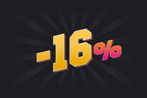 Negative 16 discount banner with dark background and yellow text. -16 percent sales promotional design. vector