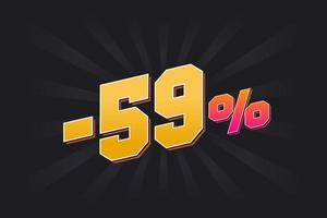 Negative 59 discount banner with dark background and yellow text. -59 percent sales promotional design. vector