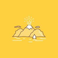 Nature. hill. landscape. mountain. blast Flat Line Filled Icon. Beautiful Logo button over yellow background for UI and UX. website or mobile application vector