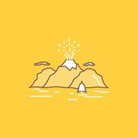 Nature. hill. landscape. mountain. blast Flat Line Filled Icon. Beautiful Logo button over yellow background for UI and UX. website or mobile application vector