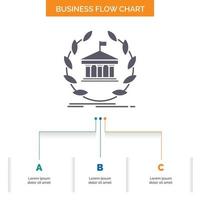 banco. bancario. en línea. Universidad. edificio. diseño de diagrama de flujo de negocios de educación con 3 pasos. icono de glifo para el lugar de plantilla de fondo de presentación para texto. vector