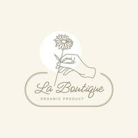 Hand Drawn Feminine Logo. Modern Flower House Logo Template for florists, photographers, fashion bloggers, design studios, and interior designers. Branding identity collection. Floral minimal logo vector