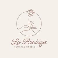 Hand Drawn Feminine Logo. Modern Flower House Logo Template for florists, photographers, fashion bloggers, design studios, and interior designers. Branding identity collection. Floral minimal logo vector