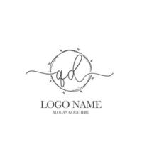 Initial QD beauty monogram and elegant logo design, handwriting logo of initial signature, wedding, fashion, floral and botanical with creative template. vector