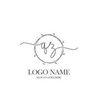 Initial QZ beauty monogram and elegant logo design, handwriting logo of initial signature, wedding, fashion, floral and botanical with creative template. vector