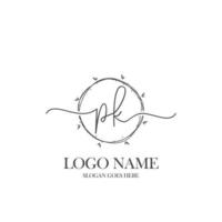 Initial PK beauty monogram and elegant logo design, handwriting logo of initial signature, wedding, fashion, floral and botanical with creative template. vector