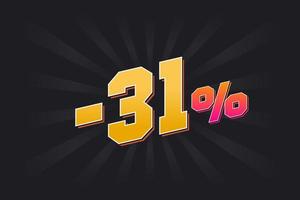 Negative 31 discount banner with dark background and yellow text. -31 percent sales promotional design. vector