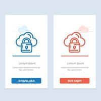 Cloud Network Lock Locked  Blue and Red Download and Buy Now web Widget Card Template vector