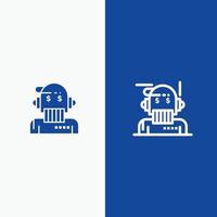 robot asesor asesor asesor algoritmo analista línea y glifo icono sólido línea de banner azul y glifo vector