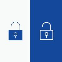 Lock Unlocked User Interface Line and Glyph Solid icon Blue banner Line and Glyph Solid icon Blue ba vector