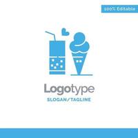 Food Juice Glass Ice Cream Cone Blue Solid Logo Template Place for Tagline vector