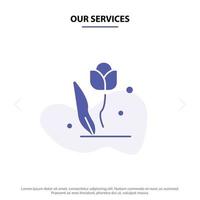 Our Services Flora Floral Flower Nature Rose Solid Glyph Icon Web card Template vector