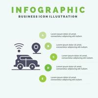 coche ubicación mapa tecnología sólido icono infografía 5 pasos presentación antecedentes vector