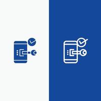 Key Lock Mobile Open Phone Security Line and Glyph Solid icon Blue banner Line and Glyph Solid icon vector