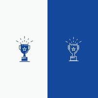copa medalla premio línea de trofeo y glifo icono sólido bandera azul línea y glifo icono sólido bandera azul