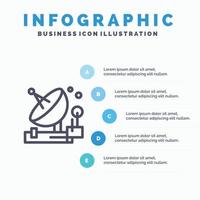 Antenna Communication Parabolic Satellite Space Line icon with 5 steps presentation infographics Bac vector