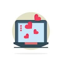 Laptop Love Heart Wedding Abstract Circle Background Flat color Icon vector