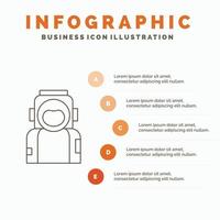 astronauta. espacio. astronauta. casco. plantilla de infografía de traje para sitio web y presentación. icono de línea gris con ilustración de vector de estilo infográfico naranja