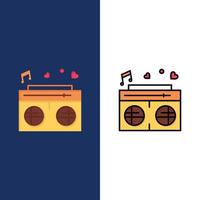 radio amor corazón boda iconos plano y línea llena conjunto de iconos vector fondo azul