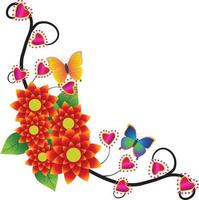 Beautiful corner ornament consisting of flowers, leaves and butterflies vector