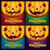 conjunto de diseño de fondo de celebración de fiesta divertida de halloween feliz con calabazas vector