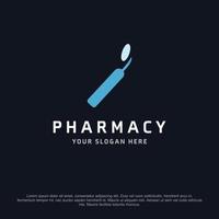 diseño de logotipo de farmacia con tipografía y vector de fondo oscuro