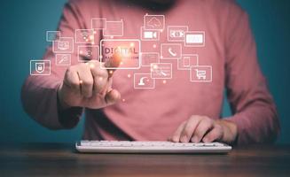 Digital transformation technology strategy, digitization and digitalization of business processes and data, optimize and automate operations, customer service management, internet and cloud computing. photo