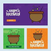 diseño de invitación de halloween feliz con vector de olla