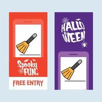 Happy Halloween invitation design with broom vector