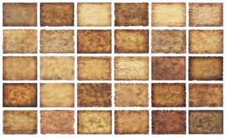 collection set old parchment paper sheet vintage aged or texture isolated on white background photo