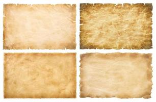 collection set old parchment paper sheet vintage aged or texture isolated on white background photo