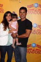 LOS ANGELES, JUL 12 - Courtney Mazza, Mario Lopez and their daughter arrives at Dragons presented by Ringling Bros and Barnum and Bailey Circus at Staples Center on July 12, 2012 in Los Angeles, CA photo