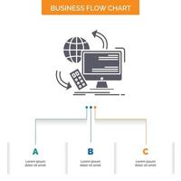 Access. control. monitoring. remote. security Business Flow Chart Design with 3 Steps. Glyph Icon For Presentation Background Template Place for text. vector