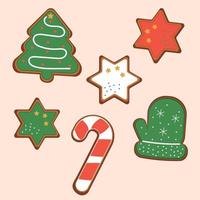 Set of gingerbread cookies with red and green icing. Vector illustration