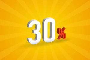 30 discount 3D text for sells and promotion. vector