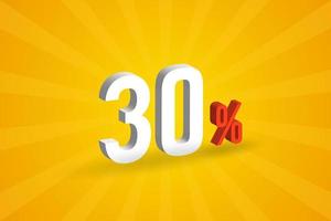 30 de descuento en texto 3d para ventas y promoción. vector