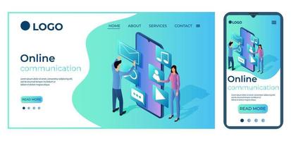 Online communication.Template for the user interface of the website's home page.Landing page template.The adaptive design of the smartphone.vector illustration. vector